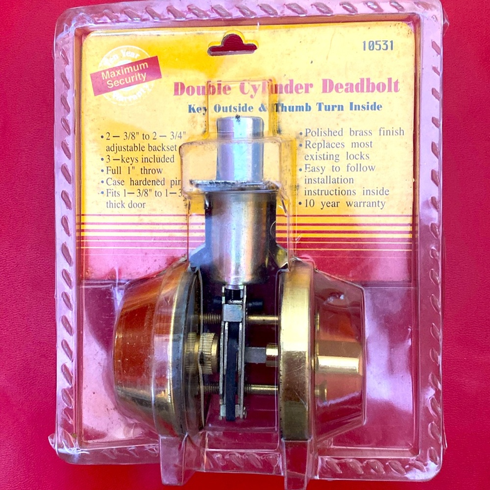 Maximum Security Polished Brass Adjustable Double Cylinder Deadbolt, NEW